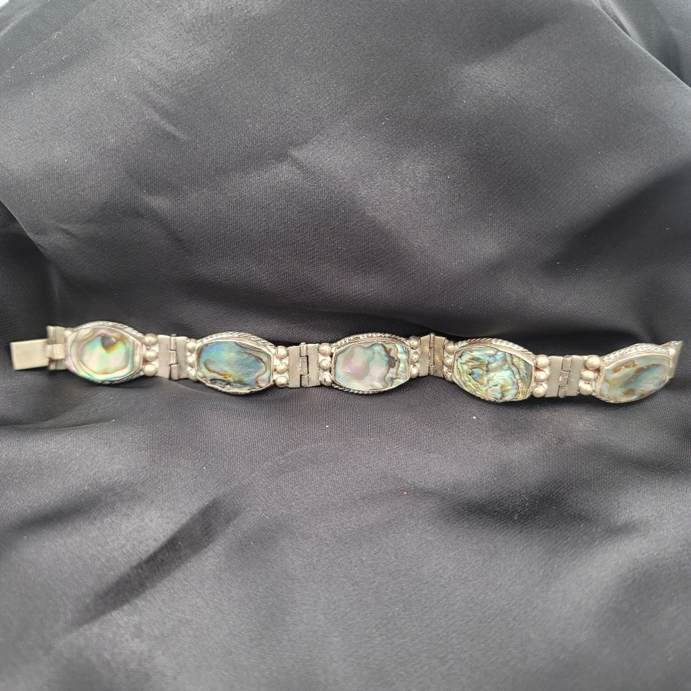 Sterling Silver & Abalone Vintage Bracelet Mexico GORGEOUS